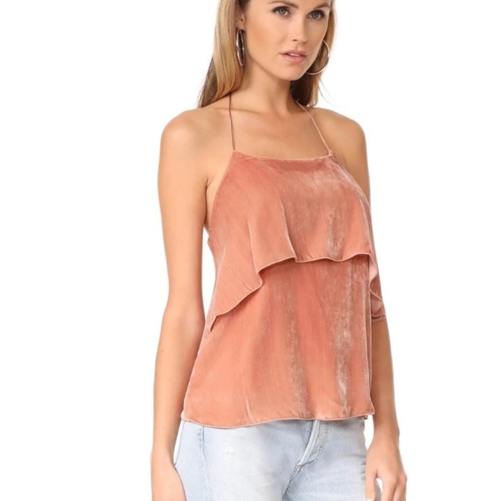 Alice + Olivia Velvet Silk Blend Velvet Ruffled Halter Top